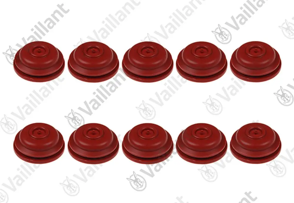 Rote Dichtungen in runder Form, angeordnet in zwei Reihen, für Anwendung mit Vaillant-Produkten.